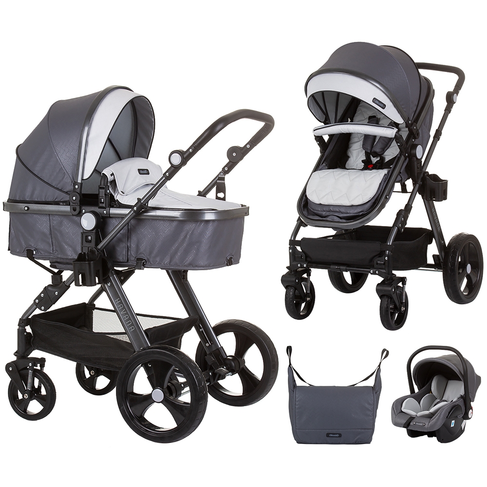 Carucior 3 in 1 Chipolino Havana silver grey, cu sezut transformabil in landou si cu scaun auto