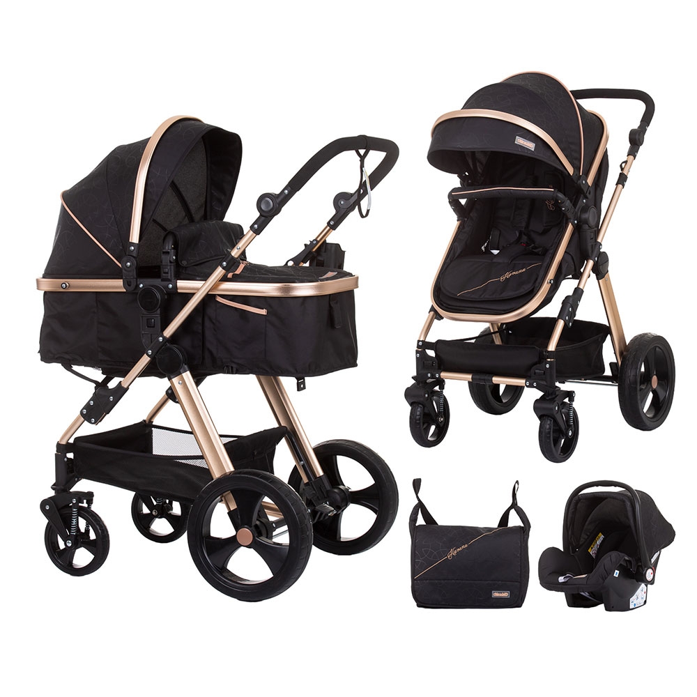 Carucior 3 in 1 Chipolino Havana ebony, cu sezut transformabil in landou si cu scaun auto