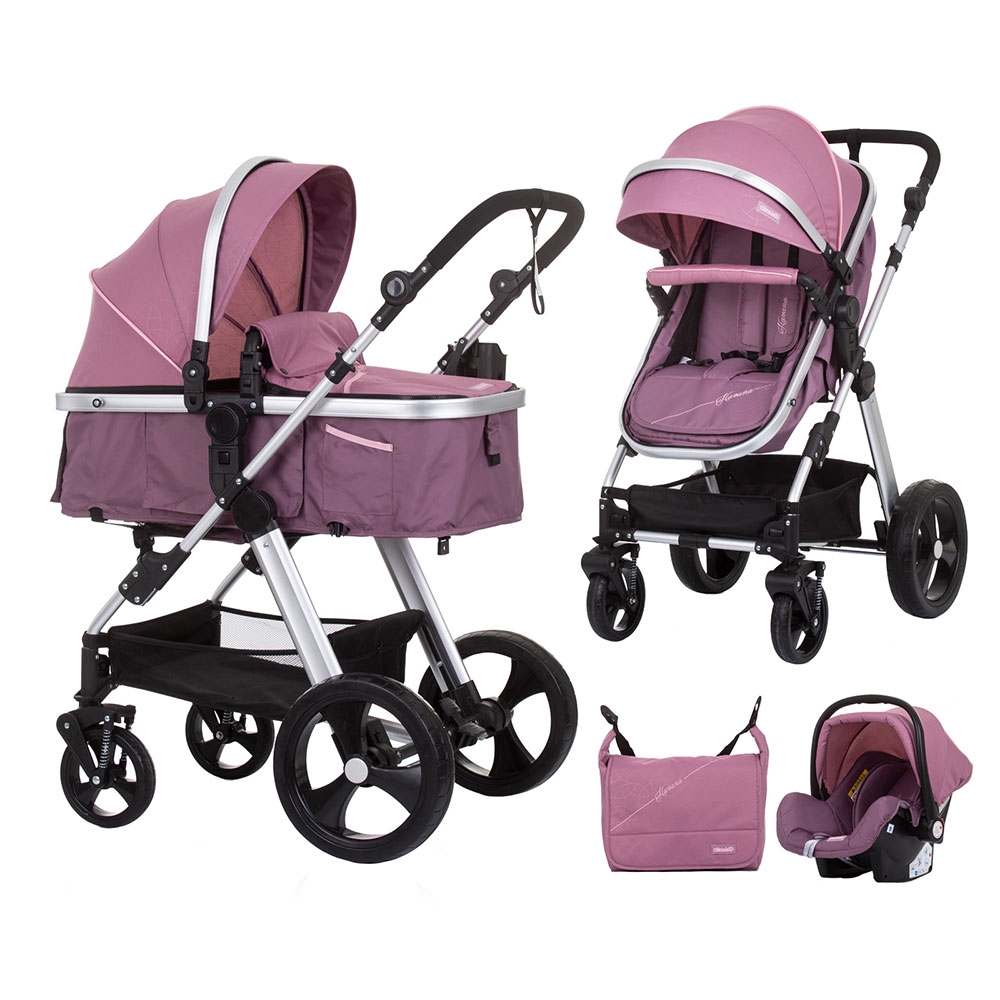 Carucior 3 in 1 Chipolino Havana rose water, cu sezut transformabil in landou si cu scaun auto