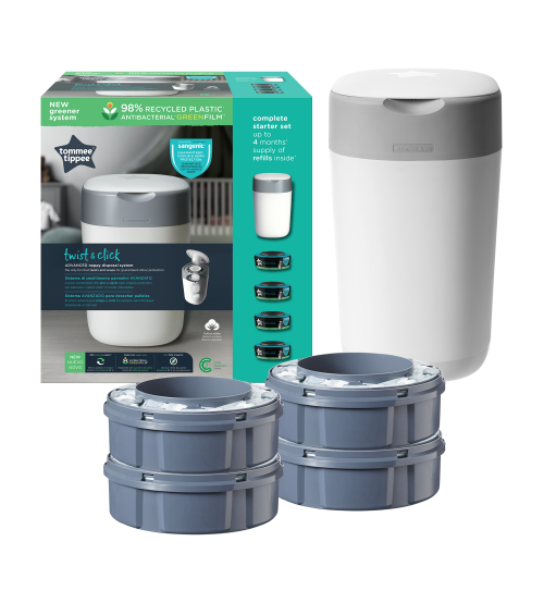 Tommee Tippee - 4 Rezerve Sangenic Twist & Click + Cos scutece, reciclabil
