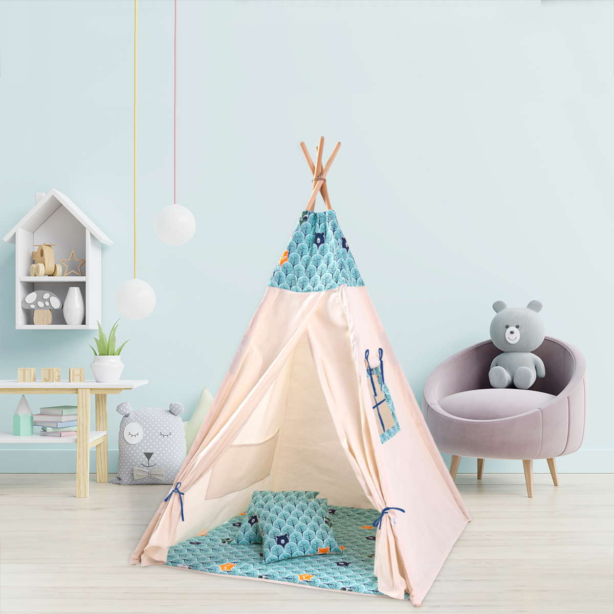 Cort copii stil indian Teepee Tent Kidizi Animals Mint